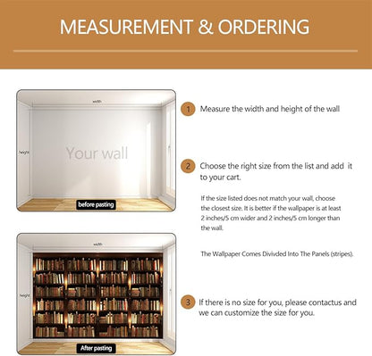 Bookshelf Wallpaper Mural Suitable for Living Room Office（Not Peel and Stick）