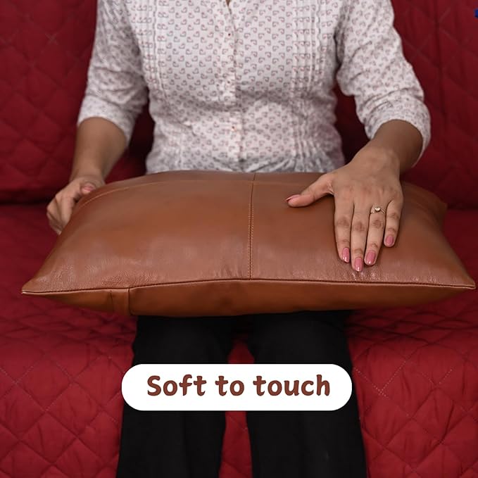 100% Lambskin Leather Pillow Cover - Sofa Cushion Case - Decorative Throw Covers for Living Room & Bedroom, 12X20 Inch - Camel Antique Plain Pack of 1