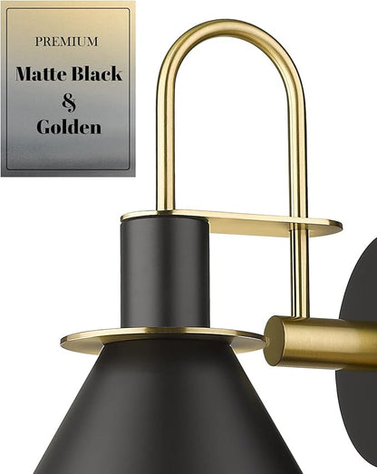 Industrial Wall Sconce Set of 2, HWH Modern 1-Light Bathroom Vanity Light Fixtures, Single Wall Sconce for Bedroom, Balcony, Over Mirror, Kitchen Sink, Black and Gold Finish, 5HZG56B-2 BK+BG