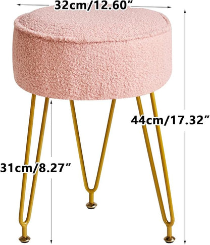 IBUYKE Teddy Velvet Round Footrest Stool Ottoman, Makeup Vanity Stool Side Table, Velvet Dressing Table Seat, Pouf Couch Stool, for Living Room Bedroom, Pink WBD009P