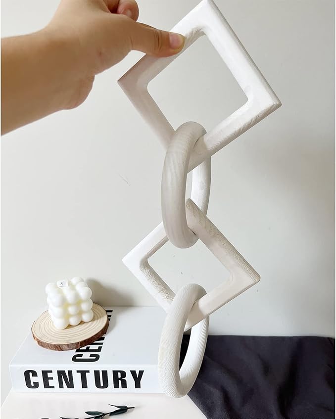 Wooden Chain Link Decorative 4 Link Decorative Pine Hand Carved Decorative Chain Modern Home Boho Creative Distressed Decor Vintage (White)