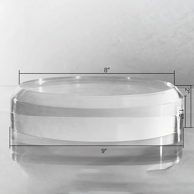 CiaoHER 2in Thickness Acrylic Disc Display Block Clear Polished Round Pedestal Stand Riser (9'' x 2'')