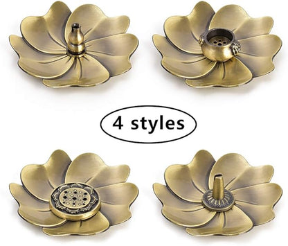Sakura Flower Incense Holder, 5PCS Bronze Incense Burner Holder with Silk Pouch, Bowl-Shape, Lotus Multihole, Cone Shape and Gourd-Shape Ash Catcher Yoga Room Living Room Bedroom Home Fragrance