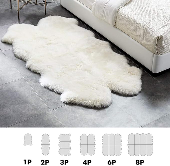 HUAHOO Genuine Sheepskin Rug - Four Pelt Fur Rugs for Living Room, Bedroom or Fireplace - Natural Sheep Skin, Shaggy(Ivory, 4' x 6' Four Pelt)