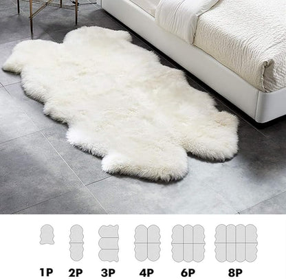HUAHOO Genuine Sheepskin Rug - Four Pelt Fur Rugs for Living Room, Bedroom or Fireplace - Natural Sheep Skin, Shaggy(Ivory, 4' x 6' Four Pelt)