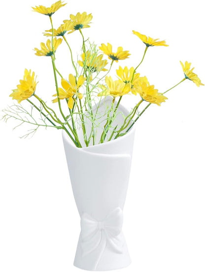 Matte White Bowknot Ceramic Vase, Modern Flower Vases for Home Decor, Pampas, Living Room, Mantel, Table Decoration (Model B)
