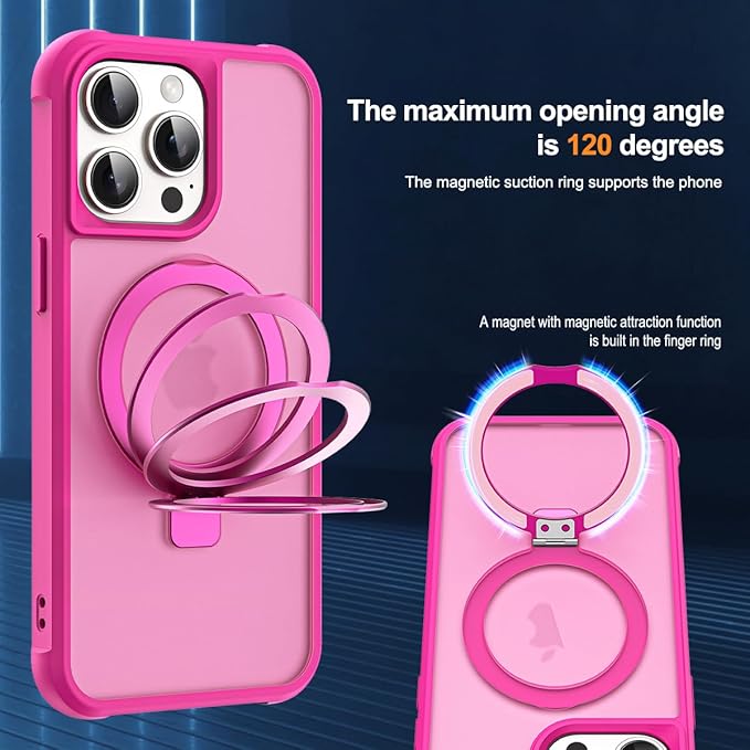 Compatible with iPhone 14 Pro Max Case with Invisible Magnetic O-Ring Stand Military-Grade Translucent Case for iPhone 14 ProMax 6.7" [Compatible with Mag-Safe][Great Grip Feeling], Rose
