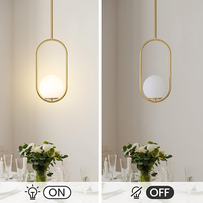 Yunnix Pendant Lights Modern Gold Globe Pendant Light Kitchen Island Dining Room Light Fixture Pendant Lights for Bedroom Pendant Light Fixture One Light (Bulb Not Included) 2 Pack