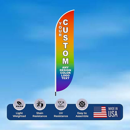 Custom Feather Flag(8.2Feetx1.6Feet) By Dreamcontroller for Business Outside with Optional Add-On Pole (8.2Feet) and Crossbase | Swooper Flag Banner | Made In USA | HD Print