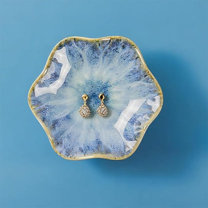2Pcs Ceramic Jewelry Dish - Lotus Leaf Shape, for Ring Holder Necklace Small Key, Suitable for Mother Friend Sister, Gifts for Women, Cute Plate Trinket Tray, Home Decor (Light Blue-2PCS)