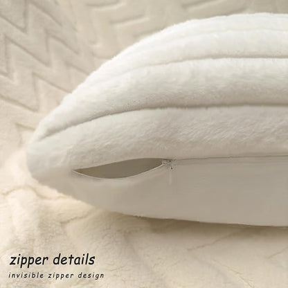 2 Pack 22x22 Pillow Cover Velvet Pillow Covers, Faux Fur Square Throw Pillow Covers for Living Room Decorations Throw Pillow Case, Throw Pillow Cover Cushion Cover for Home Sofa Bedroom Car, White