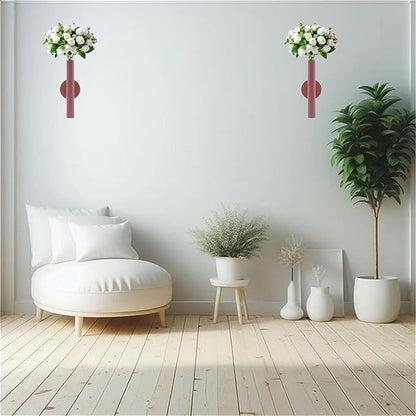 Adhesive Metal Wall Vase Holder - Decorative Tube for Dried/Faux Floral Display, Rust-Resistant Home & Office, Dining Room Also Suitable for Cemetery Memorial Display Decor (1 Pcs Pink)