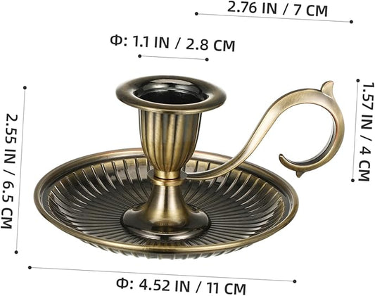 STOBAZA Retro Taper Candle Holder with Handle Vintage Metal Candlestick Tabletop Accent 4.52 Inch Candle Stand for Home Decor Party and Special Occasion