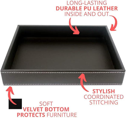 ULTRAY, Valet Tray, Desk Tray, Key Bowl, Nightstand Organizer for Men, Black PU Leather, 10.3 x 8.3 x 1.6 inches