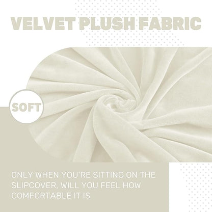 MAXIJIN Velvet Stretch Cushion Covers Couch Cushion Slipcovers Loveseat Sofa Cushion Covers Individual with Elastic Bottom (2 Piece Loveseat Seat Slipcovers, Beige)