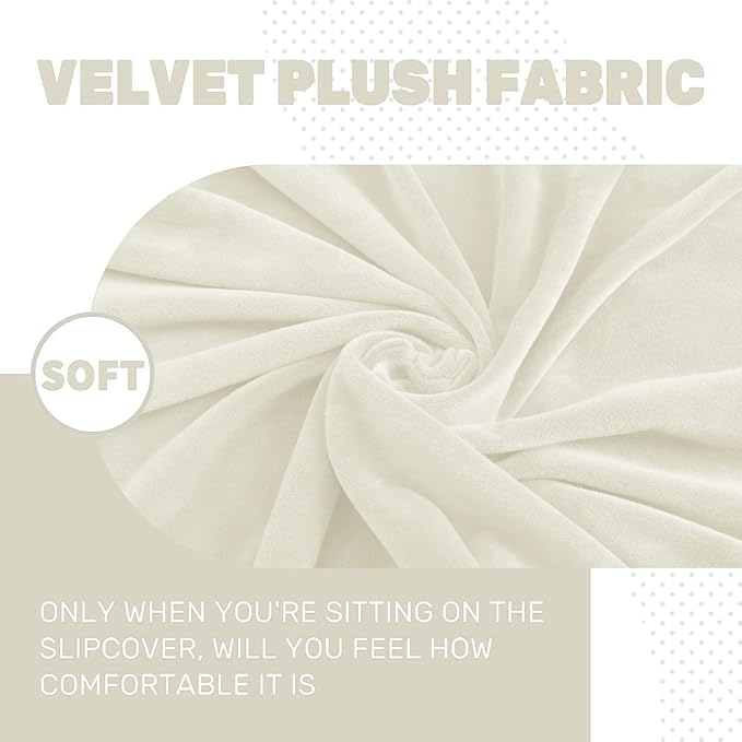 MAXIJIN Velvet Stretch Cushion Cover Fitted Couch Cushion Slipcovers 1 Pack Arm Chair Seat Cushion Cover for Individual Cushion Sofa Chair with Elastic Bottom (Chair Cushion, Beige)