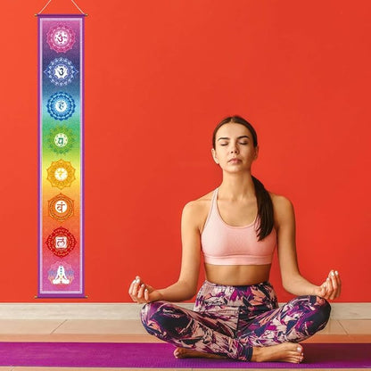 Funnytree 12"x71" Large Yoga Tapestry Meditation Studio Room 7 Chakra Mandala Hanging Banner Wall Poster Door Decor Porch Sign Indoor Outdoor Durable Fabric