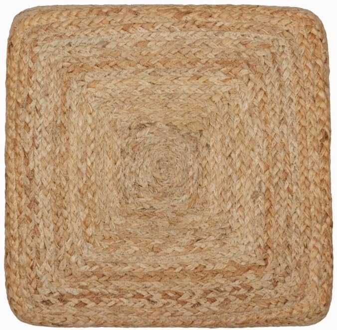 REDEARTH · Cube Pouf Foot Stool Ottoman - Jute Braided Pouffe Poof Accent Sitting Footrest for The Living Room, Bedroom, Nursery, Patio, Lounge & Other Rooms (14.5”X14.5”X16”; Natural Olive)