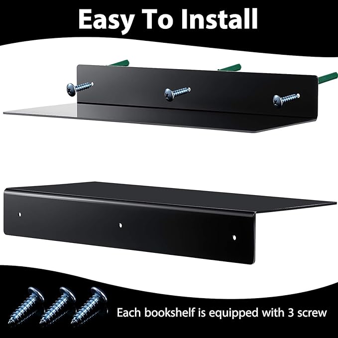 Blulu 8 Pcs Acrylic Floating Shelf, Invisible Wall Mounted Shelf for Book Plants Picture Makeup Record Display in Living Room, Bathroom, Bedroom, Kitchen, Office(14 x 5 x 2 Inches,Black)