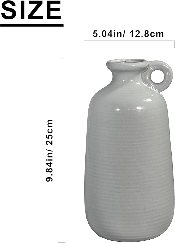 Sunddo Gray Ceramic Vase 10 Inch - Tall Modern Decorative Vase with Handle, Centerpieces, Living Room, Balcony, Living Room Dining Table Decor