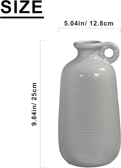 Sunddo Gray Ceramic Vase 10 Inch - Tall Modern Decorative Vase with Handle, Centerpieces, Living Room, Balcony, Living Room Dining Table Decor