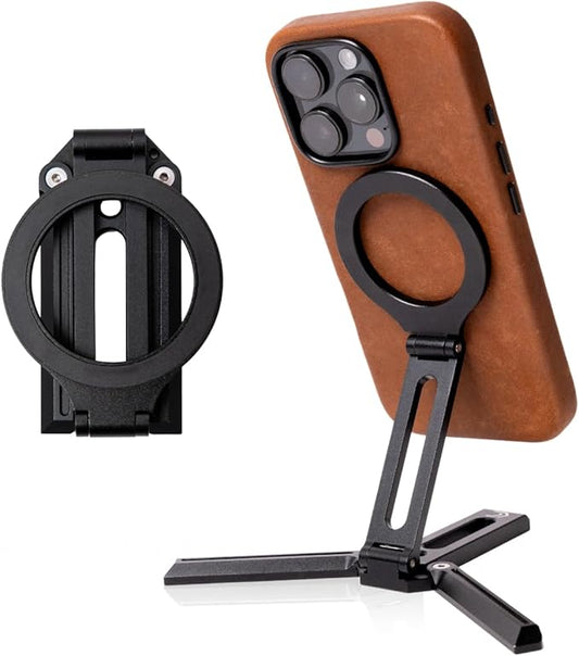 Cinder Stand - Magnetic Mini Tripod Stand – Foldable Magnetic Phone Holder with Adjustable Angle – Strong Magnetic Grip for iPhone 12/13/14/15, Vertical & Horizontal – Travel-Friendly