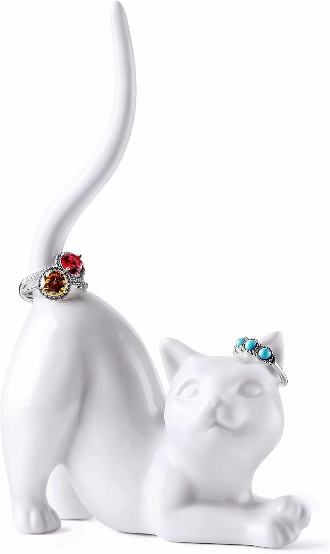 PUDDING CABIN Cat Mom Gift for Women, Cat Ring Holder Wedding Ring Stand Lover Gift For Women Friends Birthday Christmas Valentines Gift, Figurine Room Decor