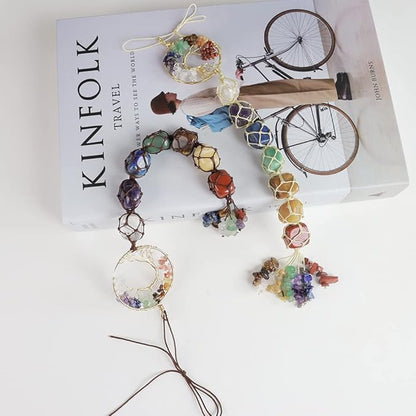 Anjiucc 7 Chakra Stone Healing Crystal Tree of Life Wall Hanging Home Interior Decoration，Window Decoration，Yoga Meditation
