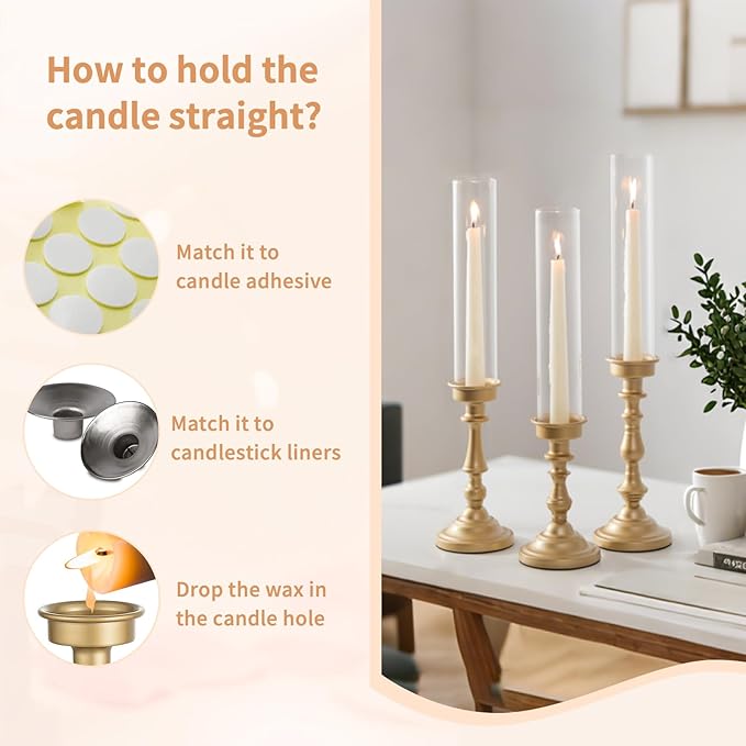 NUPTIO Gold Candlestick Holders Bulk: Set of 6 Tall Hurricane Glass Taper Candleholders - Vintage Candles Stick Stand for Wedding Bridal Shower Birthday Party Centerpiece Decor