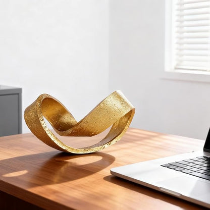 Modern Geometric Sculpture, Gold Knot Home Accent Decor, Multi-Angle Abstract Art Statue for Coffee Table, Bookshelf, Living Room, Office - Resin Artistic Knot Decor for Home and Office