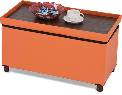 Ottoman Storage Bench for Living Room Storage Ottoman with Tray Bedroom Foot Stool Coffee Table with Legs end of Bed Faxu Leather 30" Inch