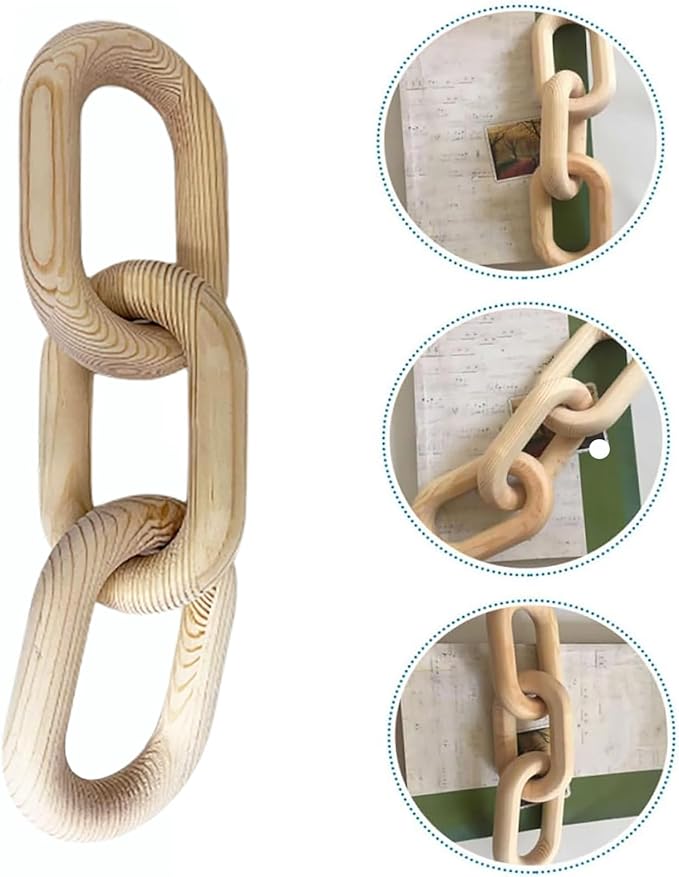 Wood Knot Decor, 3 Link Boho Wooden Chain Link Decor,Modern Rustic Home Decorations for Book Shelf Fireplace Coffee Table Living Room Décor (Natural)