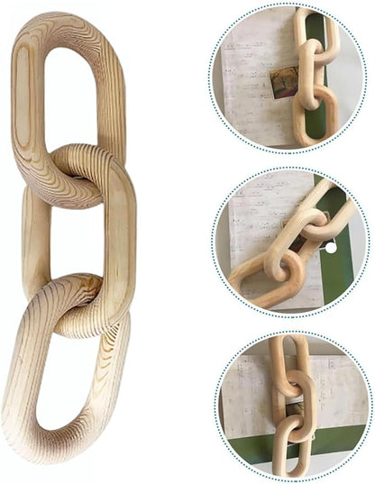 Wood Knot Decor, 3 Link Boho Wooden Chain Link Decor,Modern Rustic Home Decorations for Book Shelf Fireplace Coffee Table Living Room Décor (Natural)