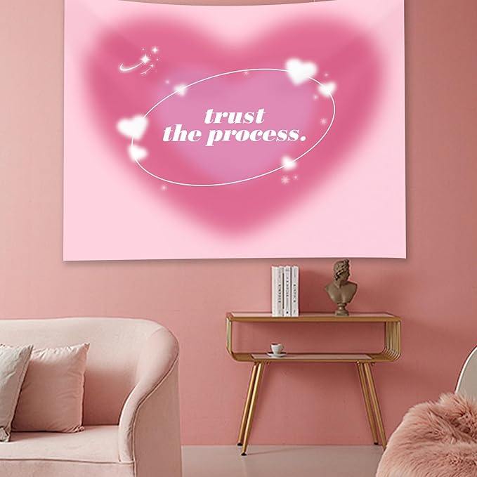 Boqin Pink Aura Tapestry - Cute Aesthetic Tapestries for Girl Bedroom, Pink Heart Tapestry Wall Hanging for Home College Dorm Living Room, Girls Room Art Tapestries - 60 x 50 Inch