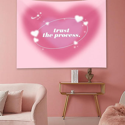 Boqin Pink Aura Tapestry - Cute Aesthetic Tapestries for Girl Bedroom, Pink Heart Tapestry Wall Hanging for Home College Dorm Living Room, Girls Room Art Tapestries - 60 x 50 Inch