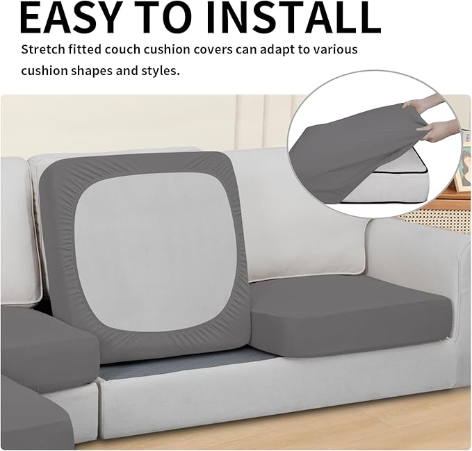 Easy-Going 100% Waterproof 3 Pieces Couch Cushion Covers for Sectional Sofa Left/Right L Shape Chaise Lounge Sofa Seat slipcover Anti-Slip Sofa Cover (2 Seater + 1 Chaise, Light Gray