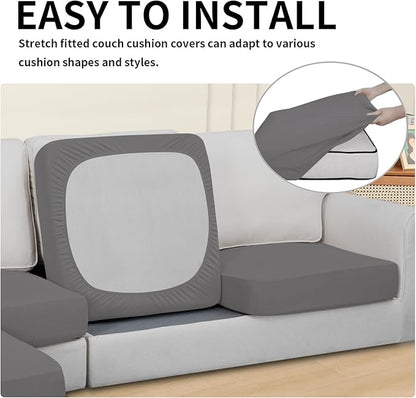 Easy-Going 100% Waterproof 4 Pieces Couch Cushion Covers for Sectional Sofa Left/Right L Shape Chaise Lounge Sofa Seat slipcover Anti-Slip Sofa Cover (3 Seater + 1 Chaise, Light Gray