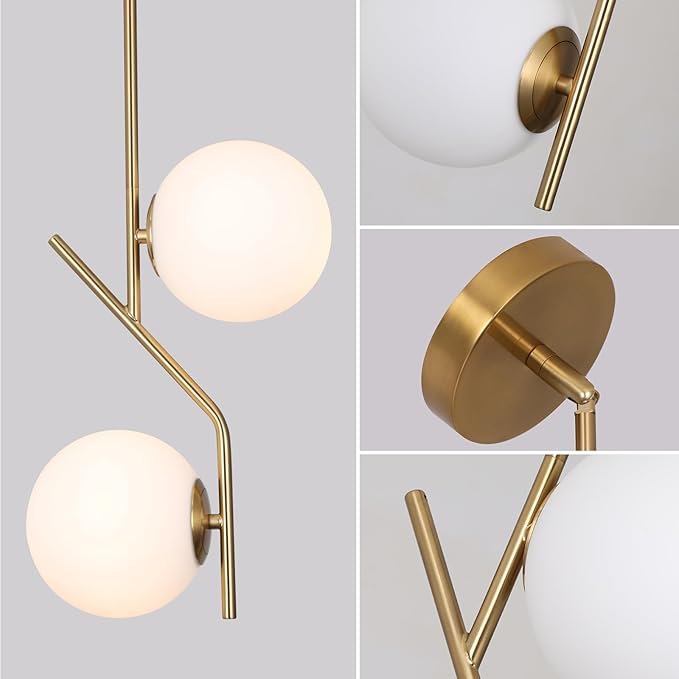 SeeU Brass Pendant Lighting 2 Light Chandelier Gold Globe Pendant Light Fixture Indoor Hanging Light Fixture for Kithchen Island Dinning Room Bedroom