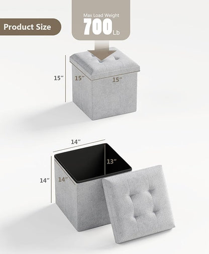 Folding Storage Ottoman Bench, Multi-Functional Ottoman Foot Rest, End of Bed Bench, Storage Chest for Living Room, Bedroom, Hallway, Entryway, Holds Up to 300 lbs (Light Gray, 15 Inches)