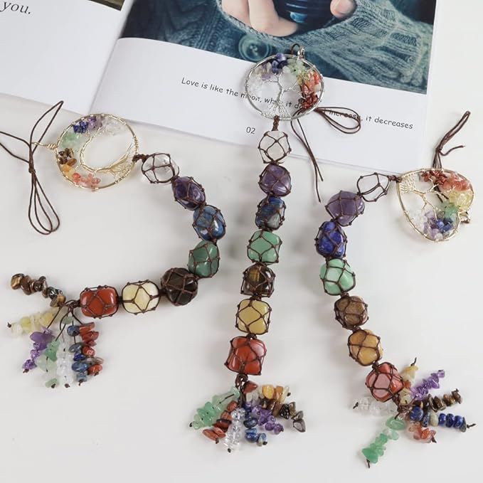 Handmade Crystal Window Car Hanging Ornaments 7 Chakra Home Decoration Feng Shui Ornament Yoga Meditation Car Decoration Tumbled Palm Stones Christmas Decorations Ornaments (Style 5)
