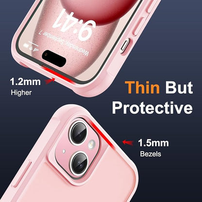 Compatible with iPhone 15 Case with Invisible Magnetic O-Ring Stand Military-Grade Translucent Case for iPhone 15 6.1" [Compatible with Mag-Safe][Great Grip Feeling], Pink