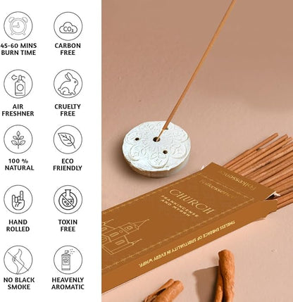 Folkulture Church Incense Sticks with Holder (100 Sticks) |Frankincense & Myrrh Catholic Incense Stick for Prayer, Daily Worship | No Charcoal,Organic,Non Toxic, 45 Mins, Long Burning Insence-Sticks