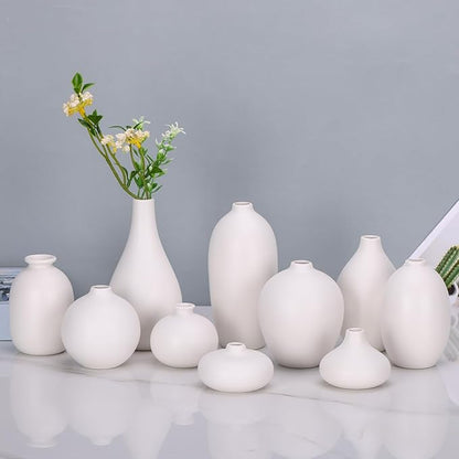 Ceramic Bud Vase Set of 10 - White mini Bud Vases in Bulk Dining Table Centerpieces, Cute Bulk Small Flower Vase for Pampas Grass&Single Flower Decor, Ideal Wedding Window Sill Aesthetic Desk Decor