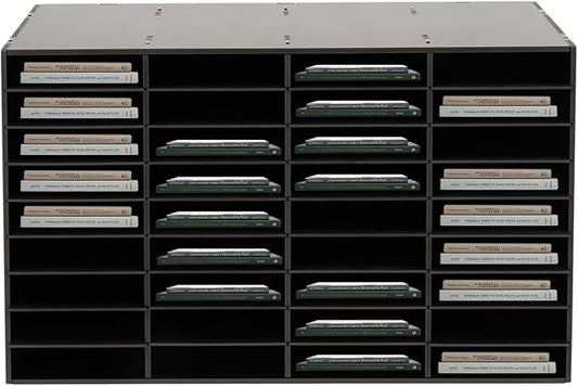 Literature Organizer with 36 Compartments | Adjustable Desktop File Sorter Mail Center for Home, Office & Classroom | PVC Paper Storage Cabinet with Shelves, Black