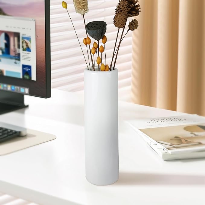 12Inch Tall White Ceramic Flower Vase,Home Decor White Vases for Pampas Grass,Textured Modern Vases for Living Room Decorations,Table Centerpieces,Shelf,Farmhouse Small Ceramic Vase