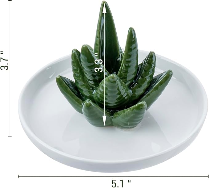 MyGift Decorative White Ceramic Ring Tray for Jewelry, Ring Cone and Trinket Tray with Raised Heart Design (Ceramic Aloe)