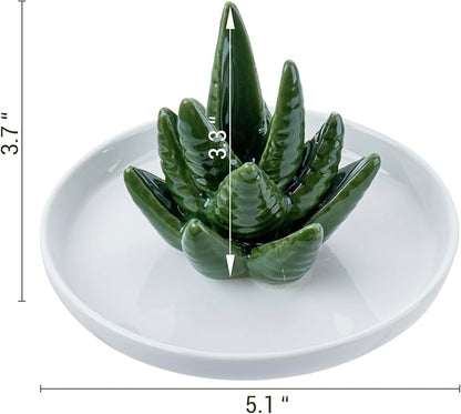 MyGift Decorative White Ceramic Ring Tray for Jewelry, Ring Cone and Trinket Tray with Raised Heart Design (Ceramic Aloe)