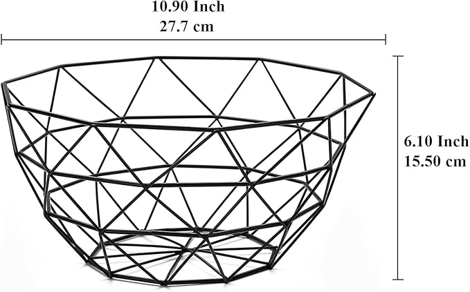 HOMQUEN Fruit Basket, Fruit Bowl, Metal Wire Fruit Basket for kitchen, Fruit Bowl for Kitchen Counter, Basket for Fruits, Vegetables, Breads, Snacks, Kitchen Gadgets (Square Tall, Black)