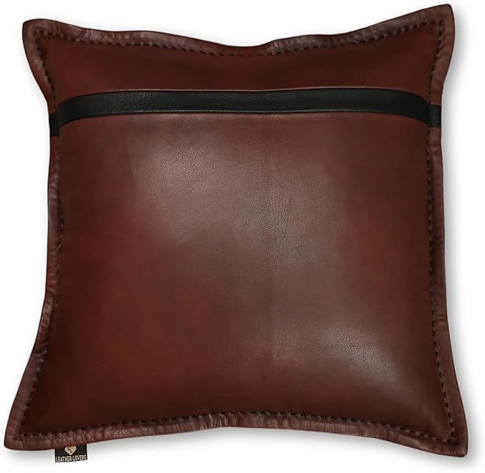 LL LEATHER LOVERS Genuine Lambskin Leather Pillow Cover, 14x14 Inch Case for Lumbar Throw Couch Pillows, Thick & Soft Cushion Covers for Sofa Bed Home Décor (Dark Brown & Black Box Pack of 1)