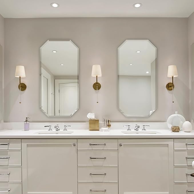 Chende 2 Packs Octagonal Bathroom Mirror with Beveled Edge, 18" x 36" Modern Frameless Vanity Mirror for Bedroom, Entryways, Washrooms, Living Rooms, Horizontal/Vertical Hanging